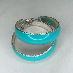Turquoise Color Silver Tone Hoop Earrings